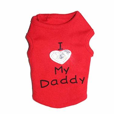 Imagem de Camiseta de cachorro I Love My Daddy/Mommy Cute Heart Vest Slogan Clothe para filhotes pequenos Chihuahua Poodle Xícara de chá Shiatsu Yorkie