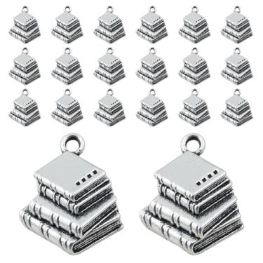 Imagem de KH866 Berloques para fabricação de joias em formato de livro em tom prateado antigo