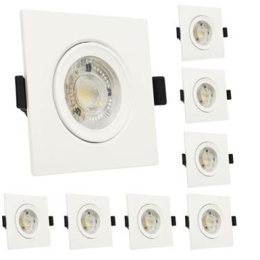 Imagem de Kit 8 Spot Led Direcional Quadrado 7W Branco Quente 3000k Bivolt Embut