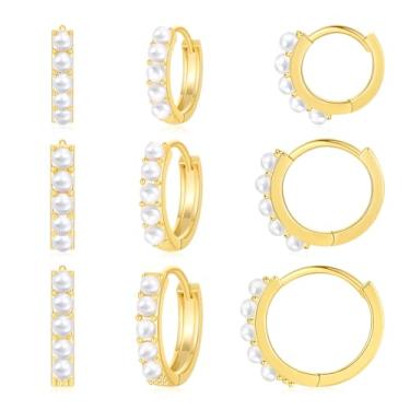 Imagem de Follome Conjunto de 3 brincos de argola pequenos dourados para 3 furos para mulheres minúsculos brincos de argola para vários piercings hipoalergênicos mini argolas de aperto, Banhado a ouro 18k,