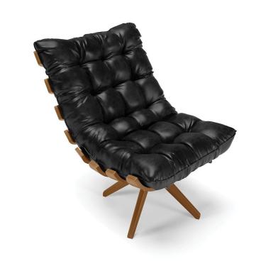 Imagem de Poltrona Giratória Costela Corano Preto Base Madeira