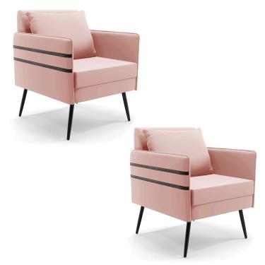 Imagem de Kit 02 Poltronas Mari Veludo Pés Palito De Ferro Preto Rose