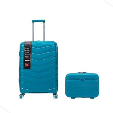 Imagem de Mala Bordo Expansível Cadeado TSA Original Antifurto Padrão ANAC Rodas Duplas 360° Removíveis + Frasqueira Azul Petróleo