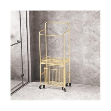 Imagem de porta-toalhas Luz de luxo móvel rack armazenamento do banheiro piso hotel toalha banho com rodas cesta roupas sujas(Gold)