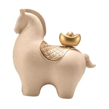 Imagem de IEUDNS Estátua de Cavalo Feng Shui Decoração Artesanal Estátuas Modernas Únicas Escultura de Mesa para Estante Sala de Estante de Entrada de Casa, Cabeça Inferior de Areia