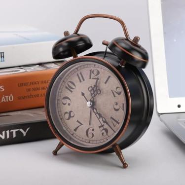 Imagem de Relógio Despertador Retrô de Mesa Duplo Sino Metálico Vintage com Estilo Clássico e Silencioso