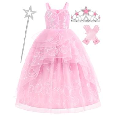 Imagem de Aoiviss Vestido de bruxa rosa para meninas, fantasia de princesa com glitter, bolinhas, lantejoulas, tule, fantasia para cosplay de Halloween