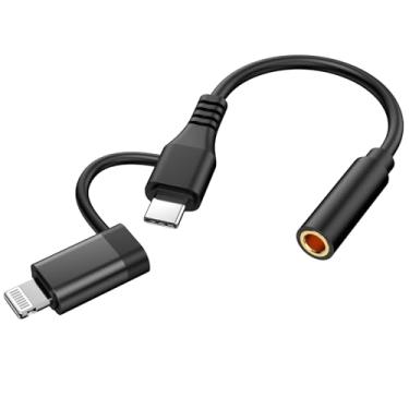 Imagem de Adaptador Lightning para conector de fone de ouvido de 3,5 mm, [certificado Apple MFi] Dongle auxiliar para fones de ouvido iPhone + adaptador USB tipo C para conector fêmea de 3,5 mm para iPhone 17