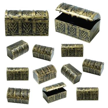 Imagem de Gabrella 12 caixas de mini baús de tesouro pirata, caixa de armazenamento pequena de plástico vintage para joias piratas, artigos de festa, loja de decoração de moedas, pedras preciosas para