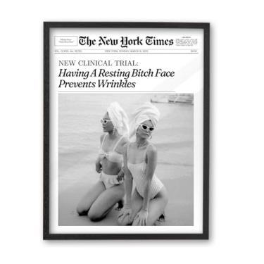 Imagem de iHery Madeira de carvalho preto natural premium 40,6 x 50,8 cm Having A Resting Bitch Face Evita rugas, arte de parede emoldurada moderna, decoração de parede retrô Hot Girls para dormitório, quarto