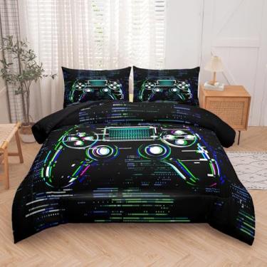 Imagem de Yadangxiawa Jogo de cama com estampa gamepad para meninos, lençol com estampa de gamepad e fronha (controles de jogos, solteiro)