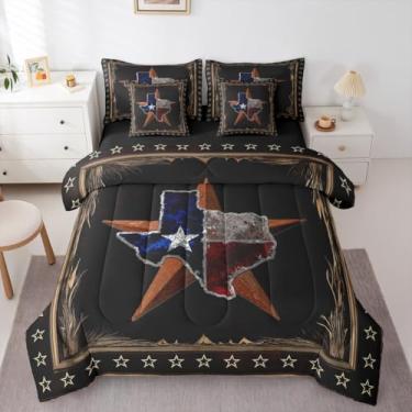 Imagem de Erosebridal Conjunto de edredom com estrela do oeste do Texas - Conjunto de cama King rústico caubói vaqueira casa de fazenda rústica para meninos e meninas, decoração vintage de madeira, 7 peças