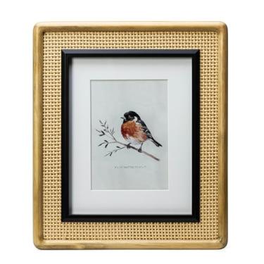 Imagem de ibalux Moldura de 20 x 25 cm, natural, acabamento preto e vime, madeira de pinho com vidro verdadeiro, fosco para 12 x 17 cm, vertical e horizontal para pendurar na mesa ou na parede