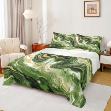 Imagem de Erosebridal Jogo de lençol de cama de mármore abstrato para homens e mulheres, lençol Queen com estampa de textura de mármore abstrato, lençol de cima com arte fluida de tinta aquarela, decoração