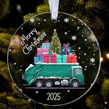 Imagem de Enfeite de Natal de caminhão de lixo - Enfeite de caminhão de lixo acrílico - Apreciação - presente para trabalhador de saneamento - decoração de árvore de Natal