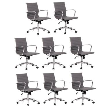Imagem de Kit 8 Cadeiras de Escritório Presidente Giratória Sevilha Baixa Rivatti Cinza