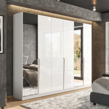 Imagem de Guarda Roupa Roupeiro 6 Portas 4 Gavetas com Espelho Porto Branco Politorno Móveis