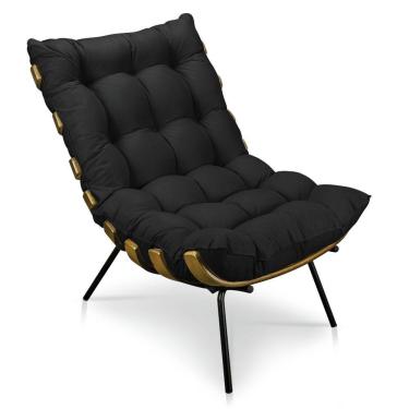 Imagem de Poltrona Costela Veludo Base Metálica Pallazio Preto