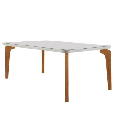 Imagem de Mesa Sala De Jantar Liz 180cm Em Mdf E Vidro Com Canto Copo Off White/ Imbuia/ Serig. Off