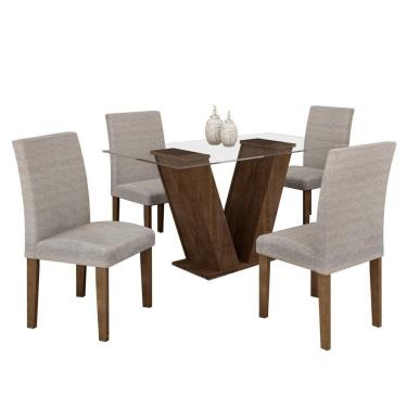 Imagem de Conjunto Sala De Jantar Mesa 90 Tampo De Vidro E 4 Cadeiras