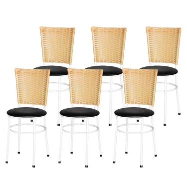 Imagem de 6 Cadeiras Para Mesa Branca Hawai Palha Cor:preto