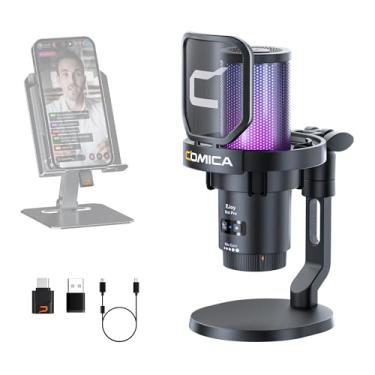Imagem de comica EJoy Uni Pro Microfone USB sem fio com receptor USB C, microfone condensador RGB para streaming/podcasting/gravação, microfone para jogos para PC/computador/telefones (suporte para microfone)