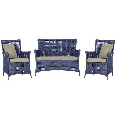 Imagem de Jogo Sofá E 2 Poltronas Igapó Alumínio Preta E7 Trama Azul