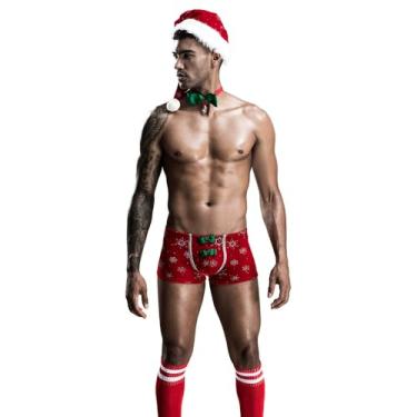 Imagem de HÖTER Lingerie masculina sexy de Natal – Roupa íntima de Papai Noel para ele, despedida de solteiro de Natal