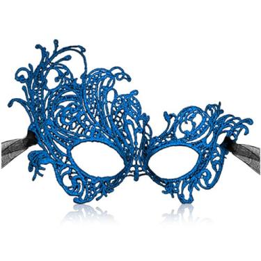 Imagem de MYMENU Máscaras de baile de máscaras femininas de renda para dia das bruxas, máscara veneziana de carnaval para fantasia, cosplay, festa de carnaval (azul)