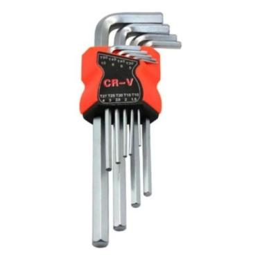 Imagem de Kit Jogo Chave Torx ou Allen Aço Tipo L Cabo Longo Com 9 Peças - Kit J