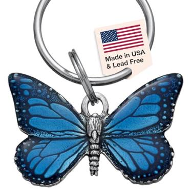 Imagem de DANFORTH Chaveiro borboleta azul – Chaveiros de borboleta de estanho feitos à mão para mulheres – 5,5 cm, feito nos EUA, Azul, 2.75 Inch