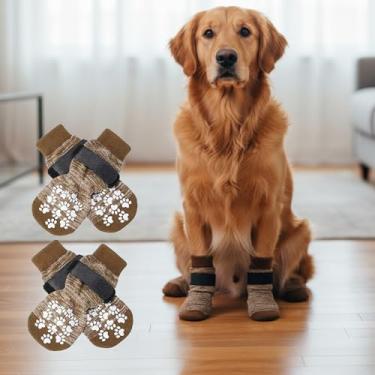 Imagem de 4 meias antiderrapantes para cães - botas de cachorro para evitar lamber patas, sapatos antiderrapantes para cães ao ar livre, ótimo para proteção de patas de cães