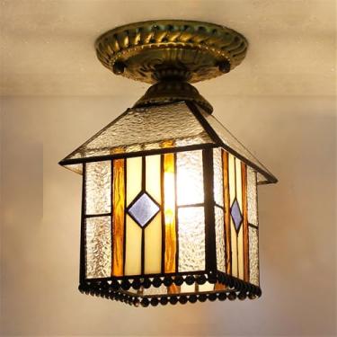 Imagem de Luminária de teto contemporânea LED estilo retrô americano para sala de estar, restaurante, quarto, casa de campo, hotel, corredor, café, bar, decoração em vidro colorido (Estilo 27)
