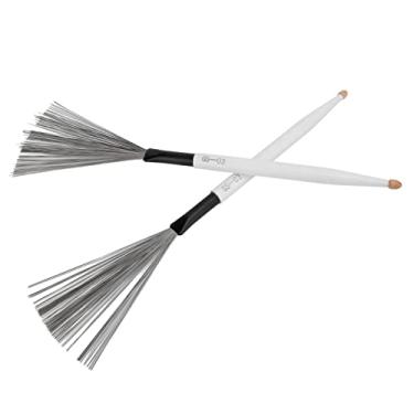 Imagem de RiToEasysports Escova de Tambor de Dupla Finalidade, Baqueta de Bordo, Fio de Aço de Borracha para Conjunto de Tambor de Jazz, Prática para Iniciantes, 2 Peças, Escova de Percussão Portátil (Branco)