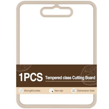Imagem de Tábua de corte de vidro temperado para cozinha – vidro de alta resistência com moldura de silicone antiderrapante. Resistente a arranhões, calor/estilhaçamento, livre de BPA, alternativa a tábuas de