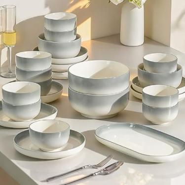 Imagem de Conjunto de louça de 44 peças, conjunto de utensílios de cozinha de porcelana modernos de luxo para 10 conjuntos de pratos e tigelas de cerâmica para lava-louças e forno, micro-ondas, presente de