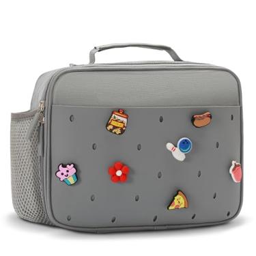 Imagem de Uxeqtop Lancheira térmica infantil fofa lancheira reutilizável para piquenique escolar, presentes de aniversário para meninas e meninos (cinza)