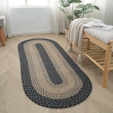 Imagem de RCTJHOME Tapete oval trançado de 6 x 15 cm, tapete de cozinha corredor, tapetes impermeáveis para entrada de corredor, tapetes internos/externos para porta da frente/traseira, tapetes laváveis de