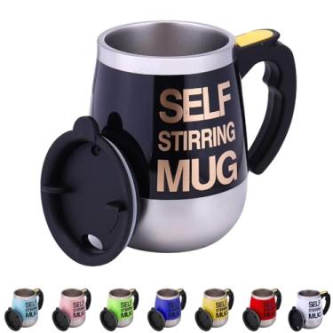 Imagem de Caneca automisturável de aço inoxidável para café, chocolate quente, chá, copo de leite para viagens, cozinha, escritório, casa, 450 ml, melhor presente para seus entes queridos (preto)