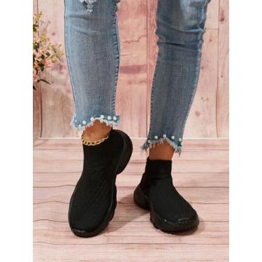 Imagem de Tênis de caminhada feminino, confortável, leve, respirável, antiderrapante, casual, moderno, tênis de corrida, Preto, 37