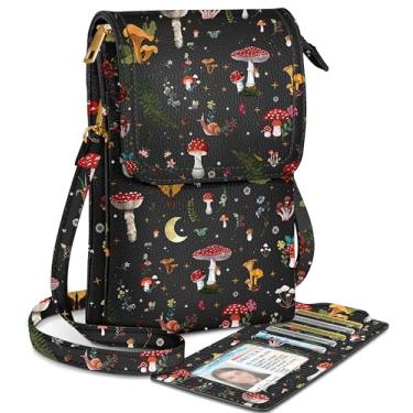 Imagem de Miss Adola Pequena bolsa transversal para celular feminina - linda carteira de celular de couro com compartimento para cartão, Cogumelo