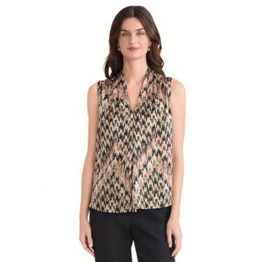 Imagem de Kasper Blusa feminina de cetim estampada sem mangas, Camelo escuro multi, G