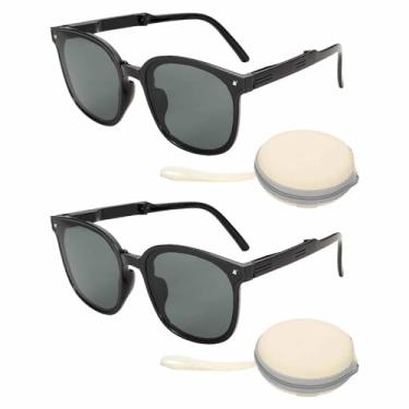 Imagem de HARFINGTON 2 conjuntos de óculos de sol para mulheres e homens, óculos de sol modernos dobráveis em policarbonato com caixa simples de proteção solar para dirigir, fazer compras e tirar fotos, cinza