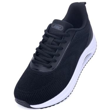 Imagem de RomenSi Tênis feminino de caminhada com suporte de arco ortopédico moderno tênis para fascite plantar alívio da dor EUA 5,5-11, Preto, W, 7 Wide