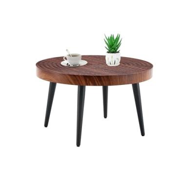 Imagem de CFMAIF Mesa de canto redonda, mesa lateral pequena de café, mesa de cabeceira de madeira para sala de estar, prateleira de bandeja de cabeceira para decoração, quarto e plantas (nogueira)