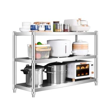 Imagem de Prateleiras de aço inoxidável Prateleira de armazenamento de 3 camadas para cozinha e garagem, prateleiras de armazenamento de cozinha, para preparação e mesa de trabalho (90 x 35 cm)