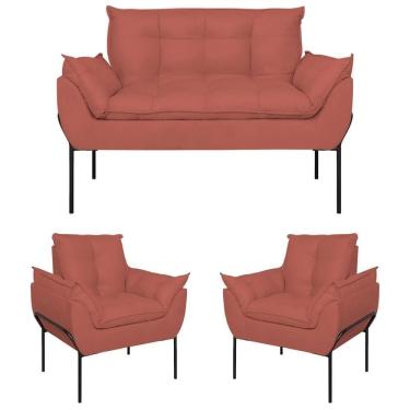 Imagem de Kit 02 Poltronas Opala + Namoradeira Base Metal Preta Rosa