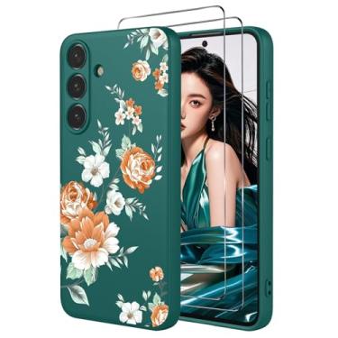 Imagem de FollmeAir Capa para Samsung Galaxy S25 FE com 2 películas protetoras, silicone líquido macio, antiarranhões, à prova de choque, para meninas e mulheres, capa floral para Galaxy S25 FE (verde, S25 FE)