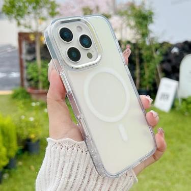 Imagem de Capa magnética a laser com efeito degradê para iPhone 17, 16 Pro, 14, 15 Plus, 13, 12, 11 Pro Max, à prova de choque, com borda reforçada em acrílico, branca, para iPhone 16e.