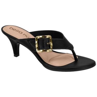 Imagem de Tamanco Feminino Beira Rio Conforto Salto Fino Médio Fivela, Preto, 38